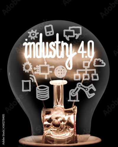 Cuadros en Lienzo Light Bulb with Icons nad Industry 4.0 Concept