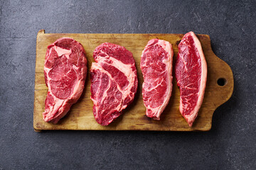 Canvas Print - Variety of fresh Black Angus Prime raw beef steakes