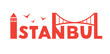 Istanbul. Vector illustration Istanbul, Turkey. City name with the Turkish landmarks and symbols. Silhouette of the Galata Tower and the bridge. Logo design for souvenir print and travel promotion.