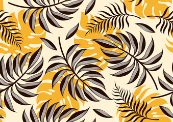 Wall Mural - Tropical Leaves Seamless Pattern, Floral Background, vector illustration.