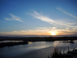 Breathtaking sunset in Danube Delta,  Romania,  in a summer day; outdoors