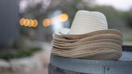 Wall Mural - Closeup shot of cowboy hats stacked on top of each other