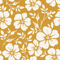 Seamless floral pattern . Wallpaper with wild roses silhouette on yellow background. Vector illustration