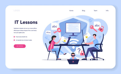IT education web banner or landing page. Student write software