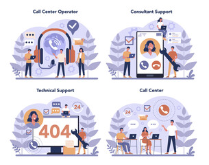 Wall Mural - call center or technical support concept set. idea of customer service.