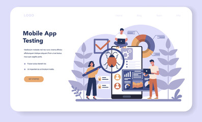 Mobile app development web banner or landing page. Modern