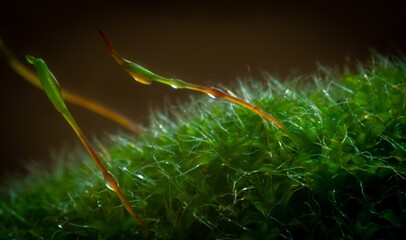 Wall Mural - Closeup shot of green plants on the grass with raindrops on them