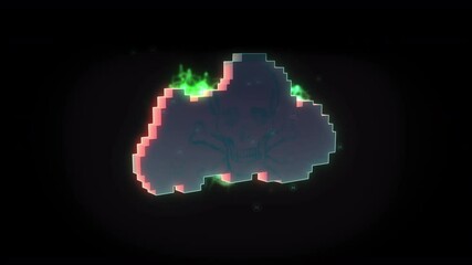 Wall Mural - computer virus cloud with skull and glitch data. seamless loop symbol on black. online security and 