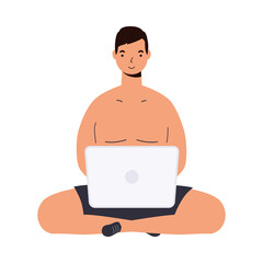 Poster - Boy cartoon with male short with laptop vector design