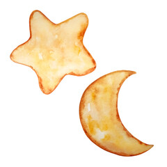 two yellow cookie star and moon