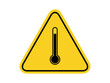 isolated caution hight temperature thermometer, common hazards symbols on yellow round triangle board warning sign for icon, label, logo or package industry etc. flat style vector design.