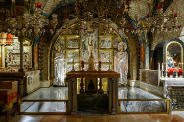 The interior of the Church of the Holy Sepulchre in Christian quarter in the old city of Jerusalem, Israel