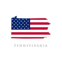 Shape Of Pennsylvania State Map With American Flag. Vector Illustration. Can Use For United States Of America Indepenence Day, Nationalism, And Patriotism Illustration. USA Flag Design