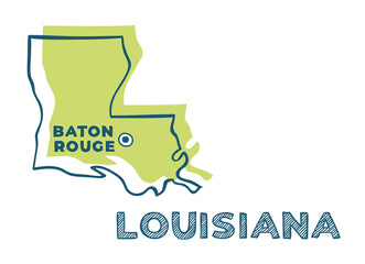 Wall Mural - Doodle vector map of Louisiana state of USA.