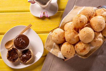 Wall Mural - Brazilian snack cheese bread stuffed with chocolate.