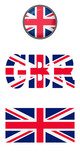 Fototapeta  - Set of UK flag icons on a white background. Vector image: UK flag, button and abbreviation. You can use it to create a website, print brochures or a travel guide.
