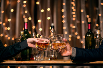 Celebrate whiskey on a friendly party in  restaurant