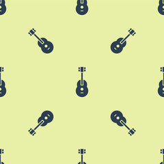 Blue Guitar icon isolated seamless pattern on yellow background. Acoustic guitar. String musical instrument.  Vector Illustration