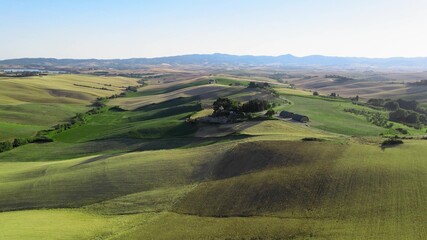 Wall Mural - Lavender meadows in open countryside. Amazing aerial view in summer season