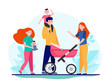 Happy big family walking together. Mother, kid, father flat vector illustration. Parenthood and relationship concept for banner, website design or landing web page