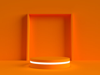 isolated orange background and round stand display or shelf with studio for showing luxury cosmetics