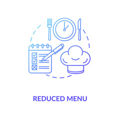 Poster - Reduced menu concept icon. Cafe and restaurants safety guidelines idea thin line illustration. Food hygiene tips during coronavirus disease. Vector isolated outline RGB color drawing