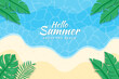 © Owlapple - Beautiful Hello Summer background.  Summer background with tropical leaves on the beach.