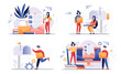 © Rudzhan - Digital mail services concept with four scenes showing people posting, receiving delivering and opening an envelope with correspondence, colored vector illustration