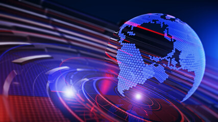 3D World News Background,  digital world breaking news Studio Background for news report and breaking news on world live report
