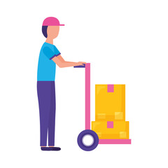 Wall Mural - Isolated delivery man with boxes cart vector design