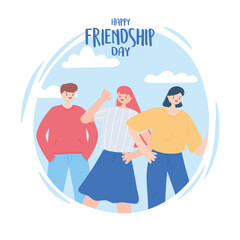 Sticker - happy friendship day, friend group of people, special event celebration