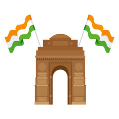 Canvas Print - india gate, famous monument with flags of india