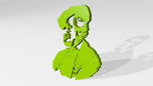 Richard Wagner Portrait On The Wall. 3D Illustration Of Metallic Sculpture Over A White Background With Mild Texture. Editorial And Architecture