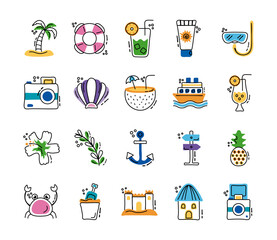 Poster - bundle of summer vacations set icons