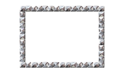 Poster - Rectangle realistic frame from silver square rivets pyramid claws for leather. Slender on white background. Steel, photo frame template. For picture. Vector illustration