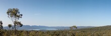 Panoramic View Of Moora Moora Reservoir Lake In The Grampians National Park With Native Trees And Mountain Ranges Along The Horizon, Regional Victoria High Country, Australia