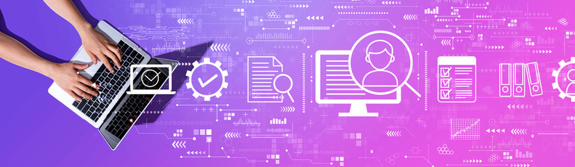 Document management system concept with woman using a laptop computer