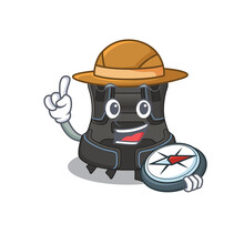 Scuba Buoyancy Compensator Mascot Design Style Of Explorer Using A Compass During The Journey