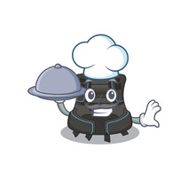 Mascot Character Style Of Scuba Buoyancy Compensator Chef Serving Dinner On Tray