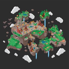 Canvas Print - Isometric floating prehistoric island