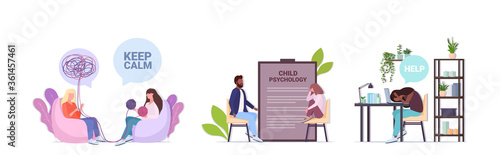 Cuadros en Lienzo set upset people visiting psychologist depression problems stress bullying psych