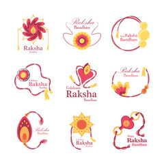 Wall Mural - Raksha bandhan wristband detailed style icon set vector design