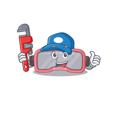 Sticker - cartoon mascot design of vr glasses as a Plumber with tool