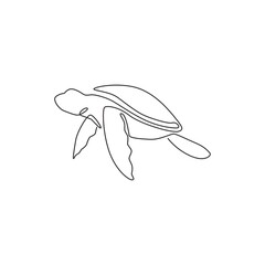 One single line drawing of big turtle for marine company logo identity. Adorable creature reptile animal mascot concept for conservation foundation. Continuous line draw design vector illustration