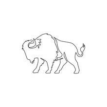 Single Continuous Line Drawing Of Elegance American Bison For Multinational Company Logo Identity. Luxury Bull Mascot Concept For Matador Show. Trendy One Line Draw Vector Graphic Design Illustration