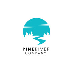 Wall Mural - River Creek, Fir Pines Evergreen Forest Nature logo design