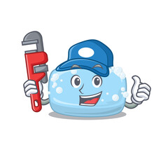 Sticker - cartoon mascot design of soap as a Plumber with tool