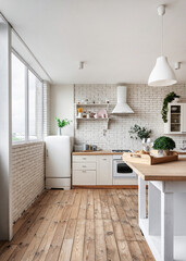 Wall Mural - Kitchen at modern house with white interior design