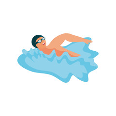 Sticker - swimming man on white background