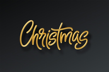 Wall Mural - Golden shiny realistic 3d inscription Merry Christmas isolated on black background. Vector illustration